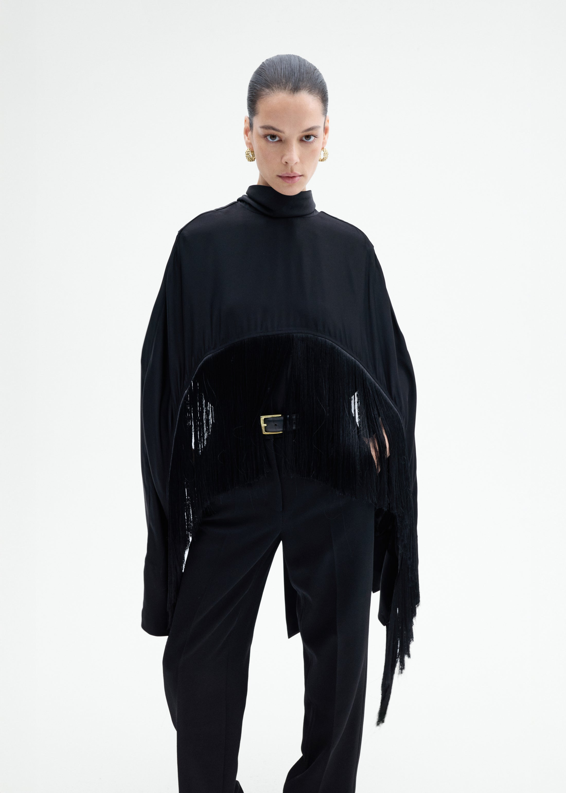 Fringe Satin Cape Top - 4