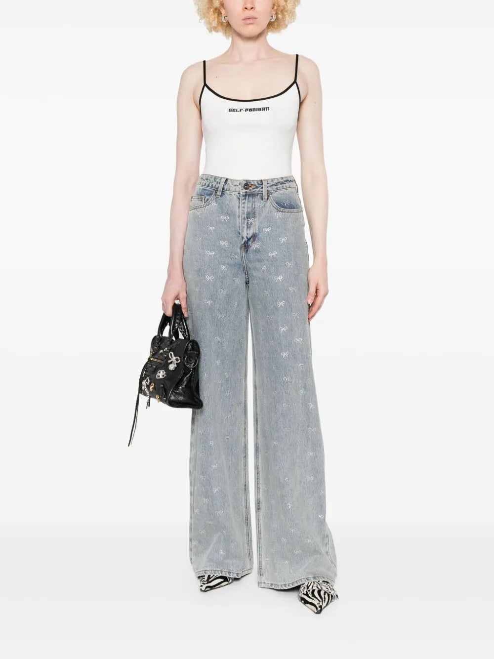 Women`S Blue Bow Wide Leg Jeans - 2