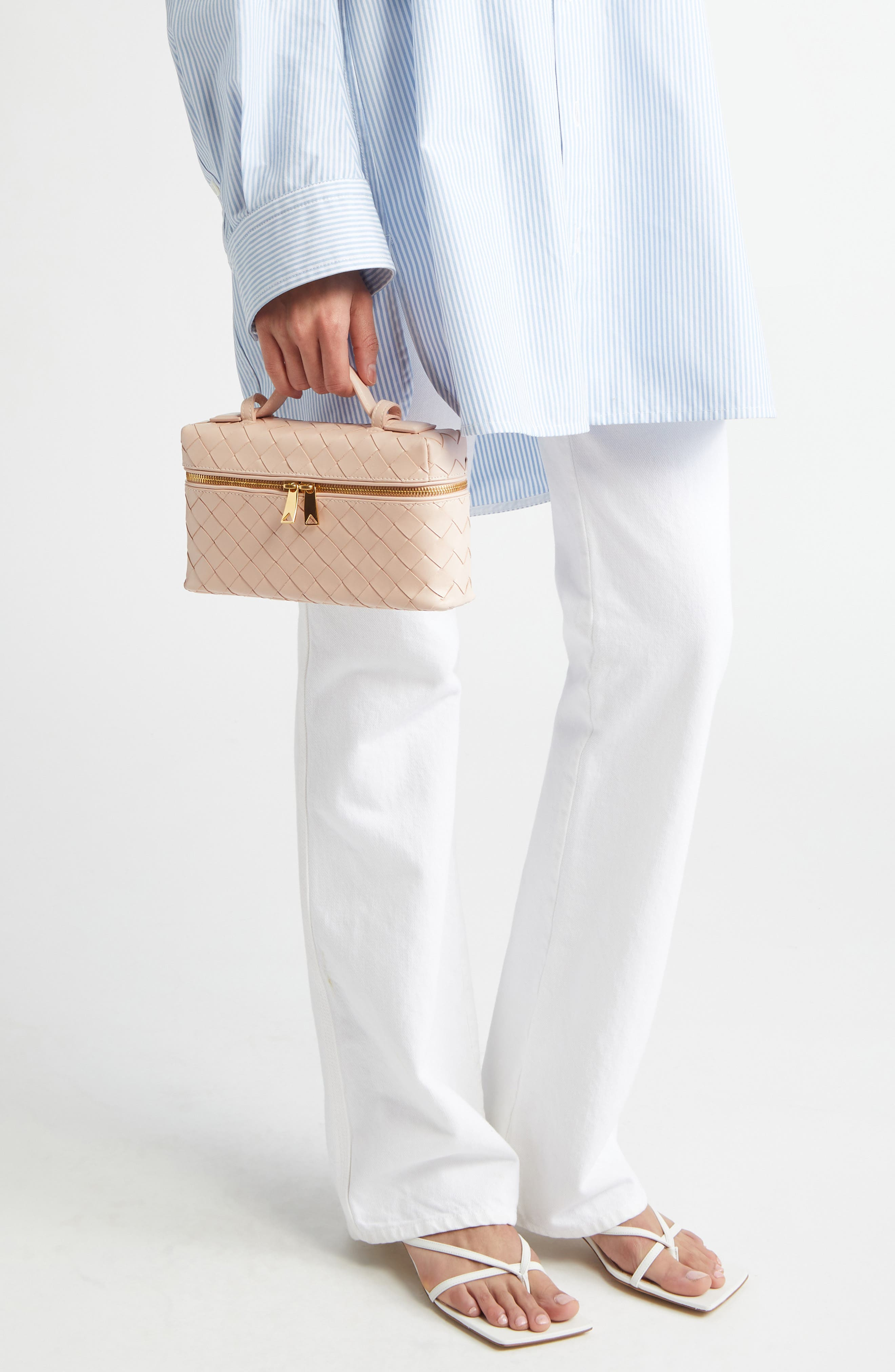 Bottega Veneta Intrecciato Leather Convertible Vanity Case in 6805 Cameo-Gold at Nordstrom - 3