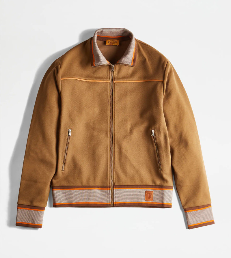 CARDIGAN WITH LEATHER PIPING - BROWN 1