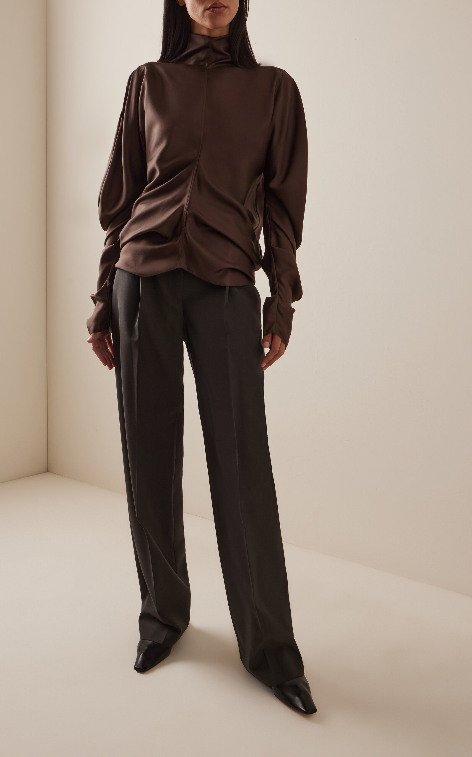 Miles Draped Silk-Twill Top taupe - 4