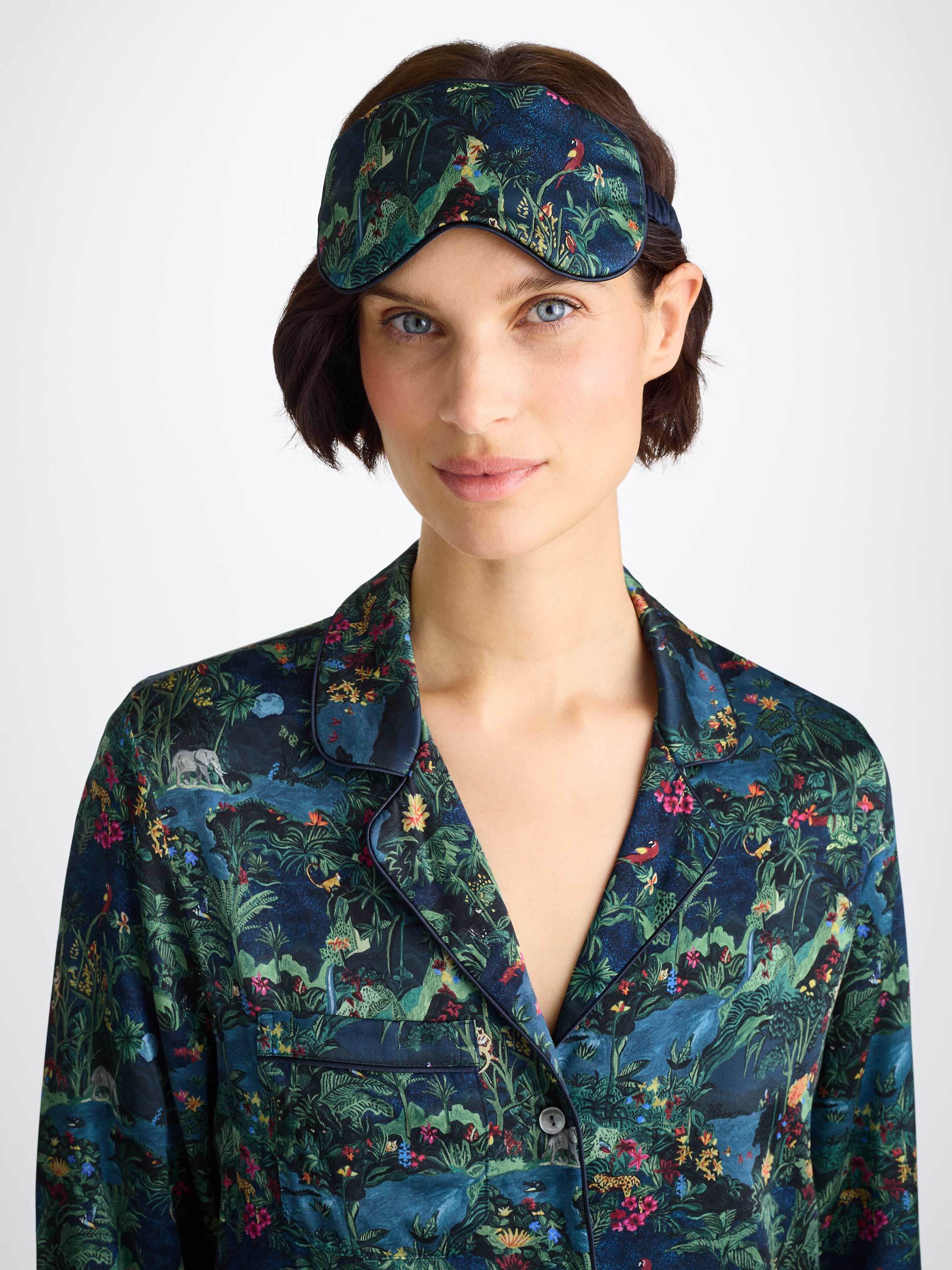 Eye Mask Silk Satin Multi Midnight Jungle Print - 3