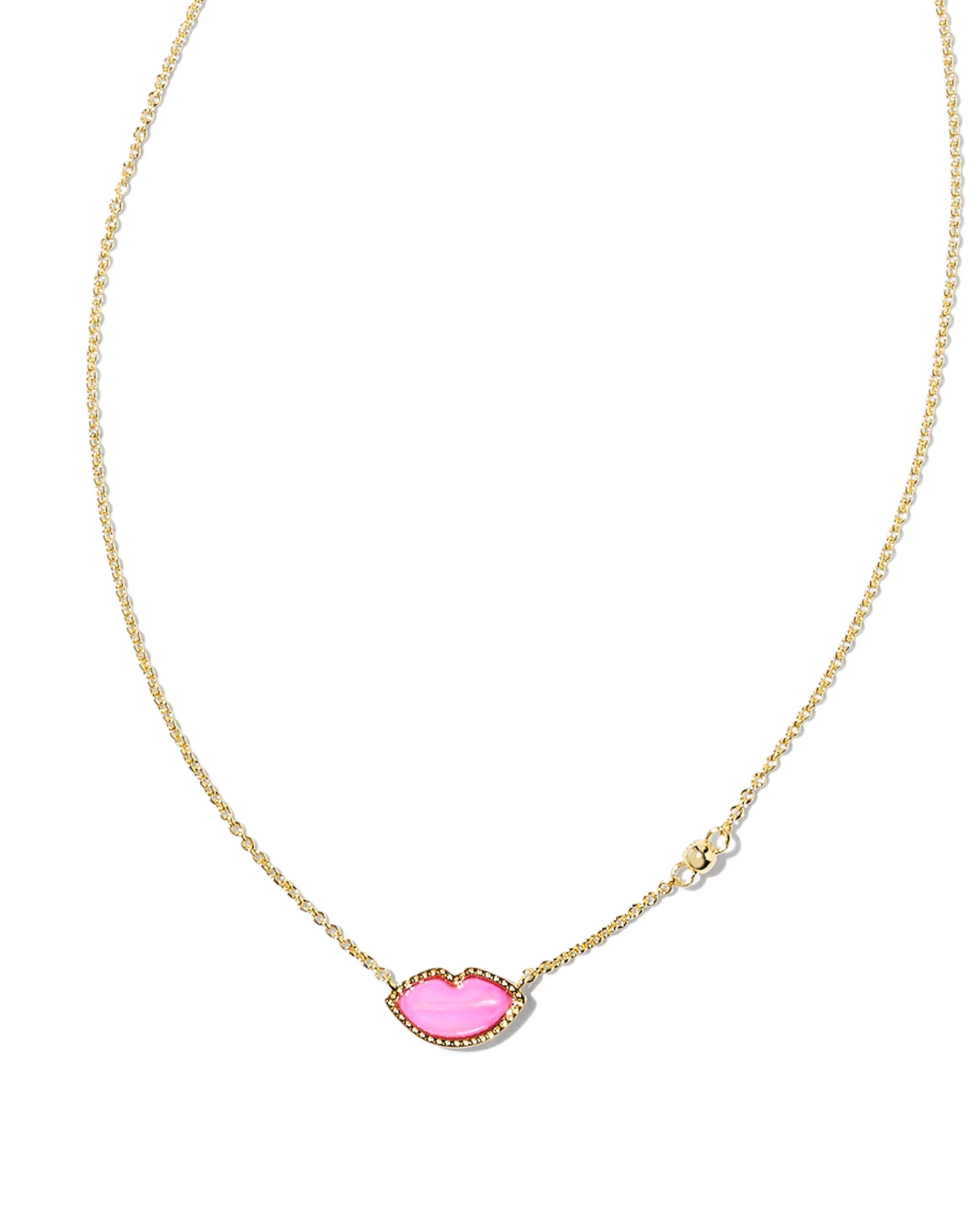 Lips Gold Pendant Necklace in Hot Pink Mother-of-Pearl - 1