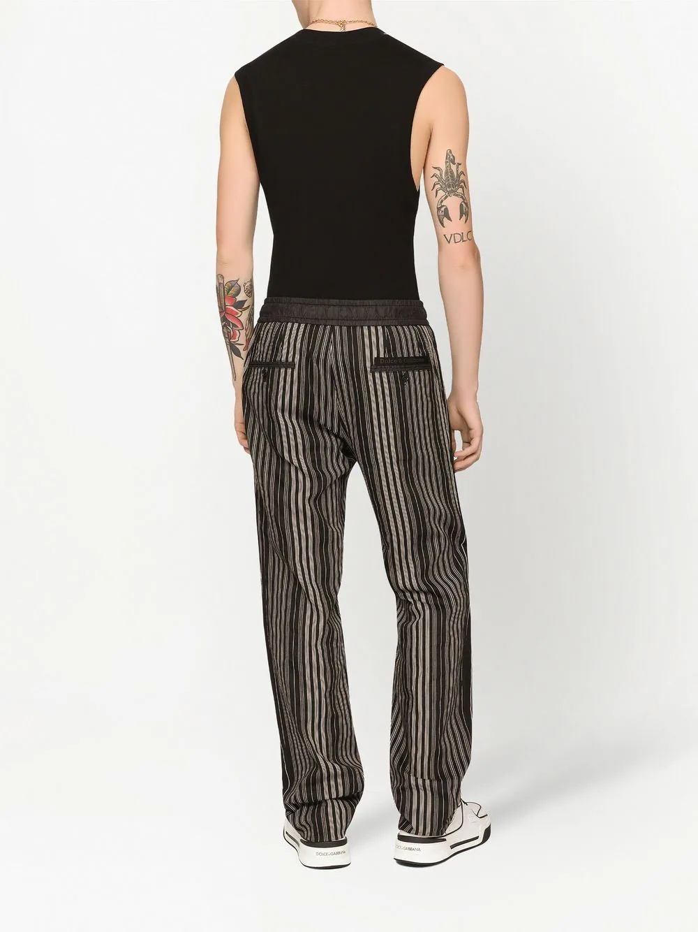 pinstripe cotton-linen track trousers - 4