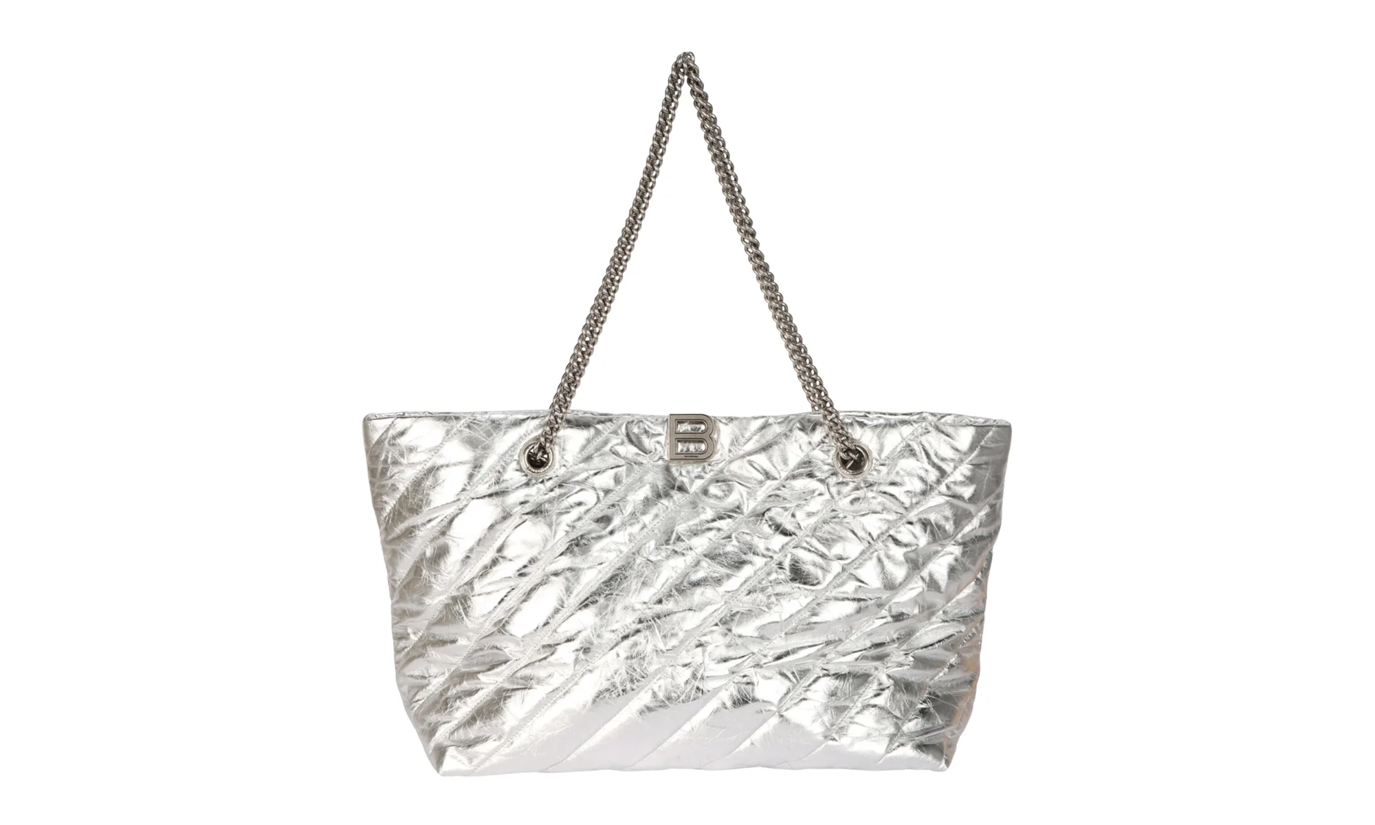 Medium Metallized Quilted Crush Carry All Tote Bag "Silver" 777856 2AAWU 8110 - 1