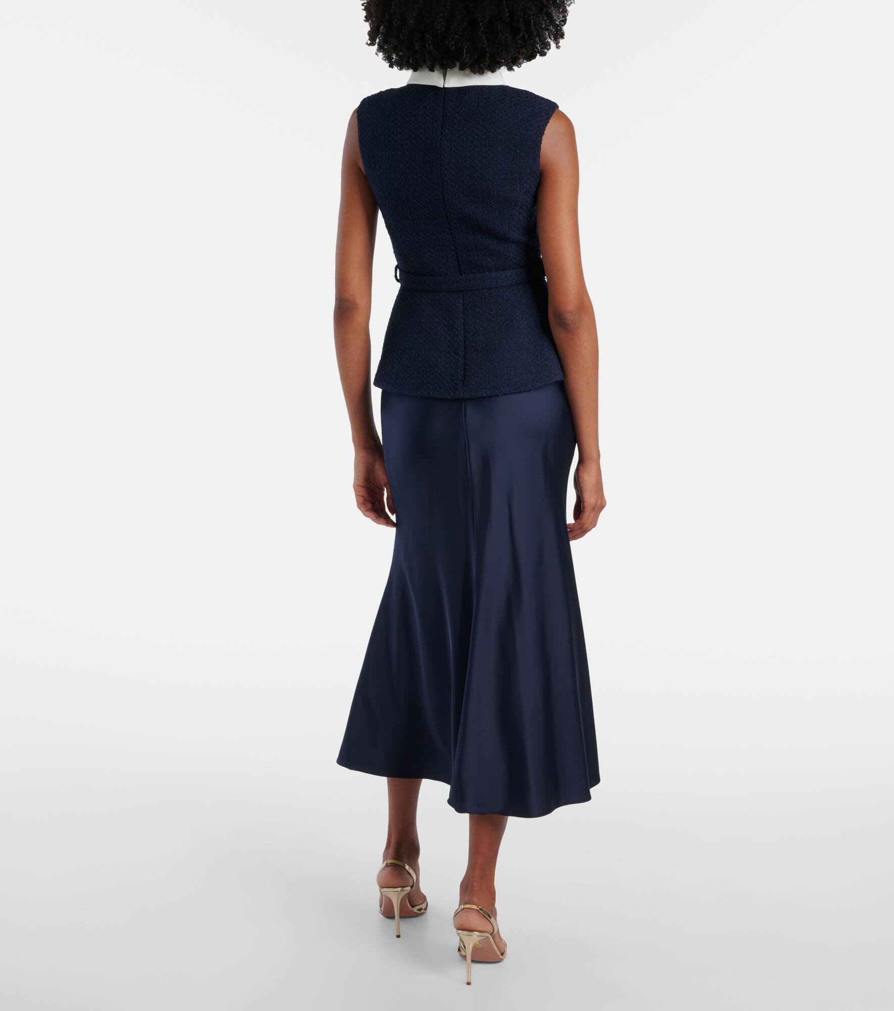 Bouclé and satin midi dress - 3