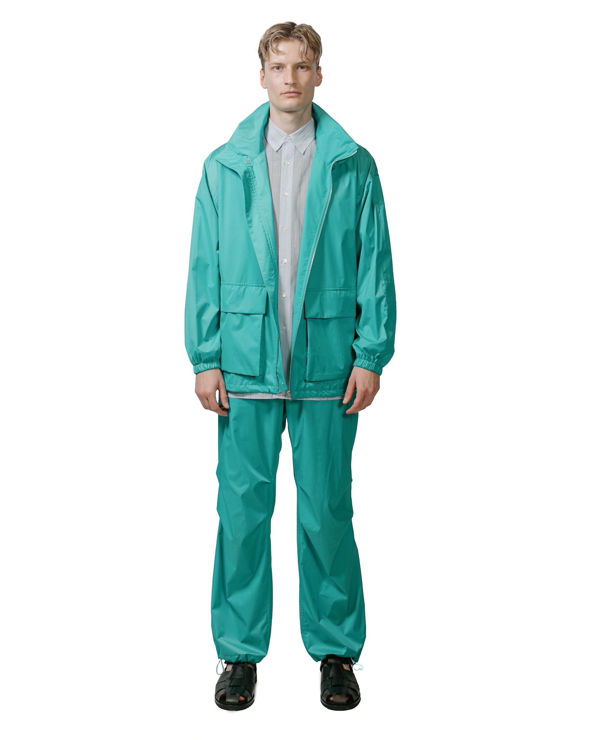 Hard Twist Polyester Satin Laminate Zip Blouson Turquoise Blue - 6