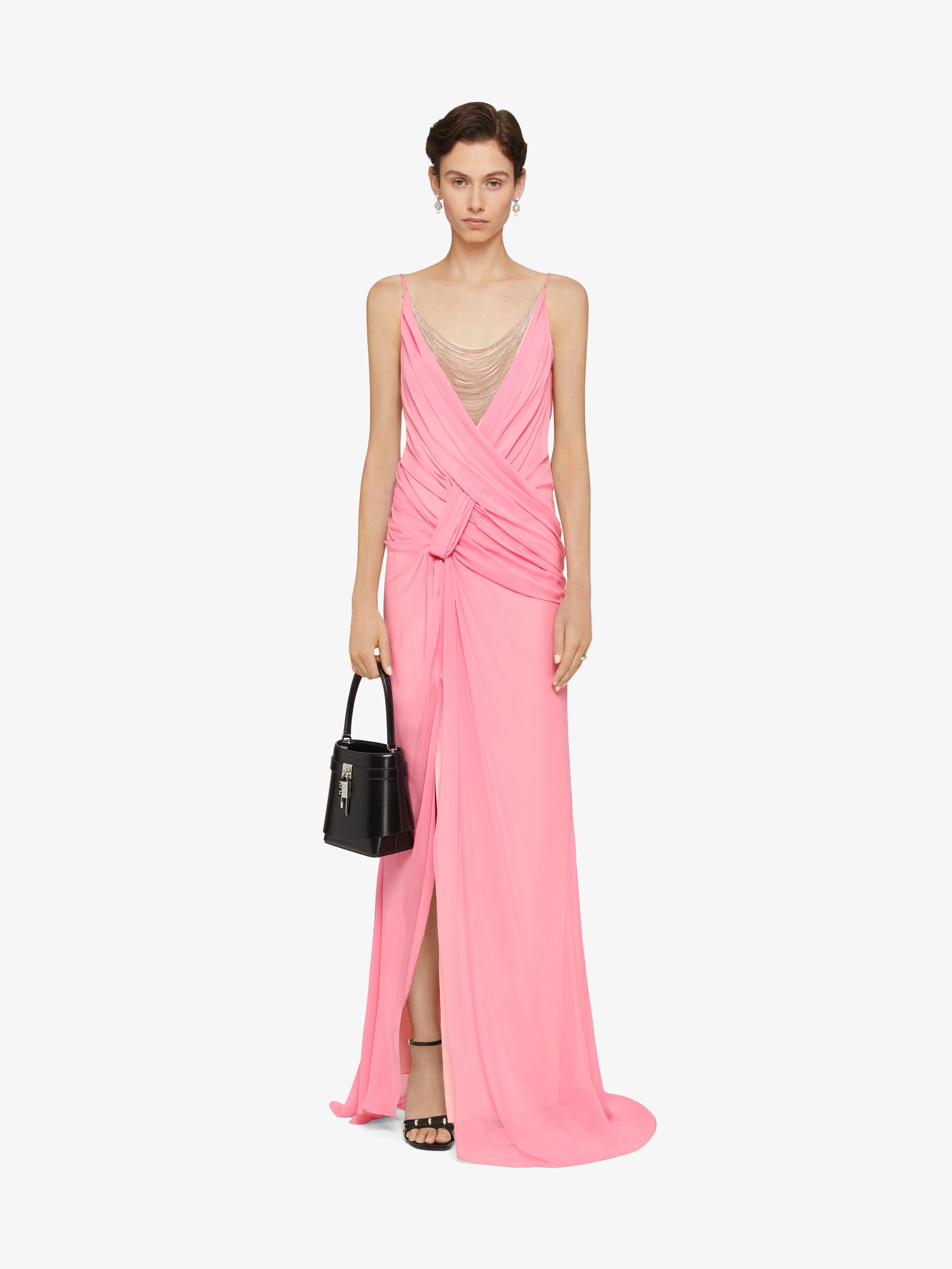 EVENING DRAPED DRESS IN SILK WITH CHAINS - 2