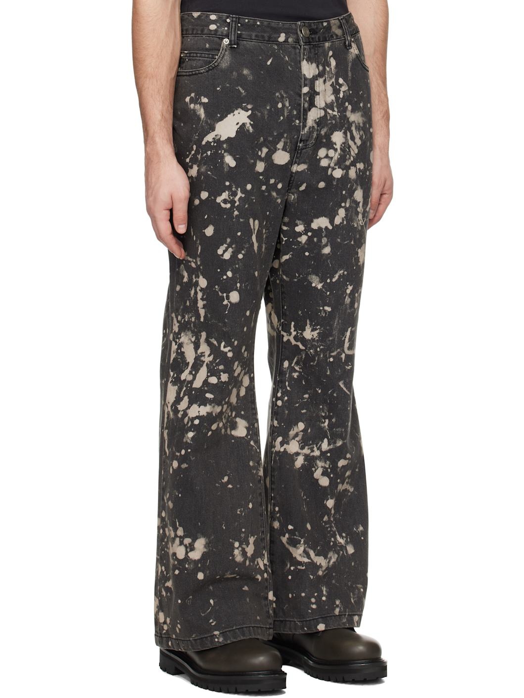 Black Paint Dyed Bootcut Jeans - 2