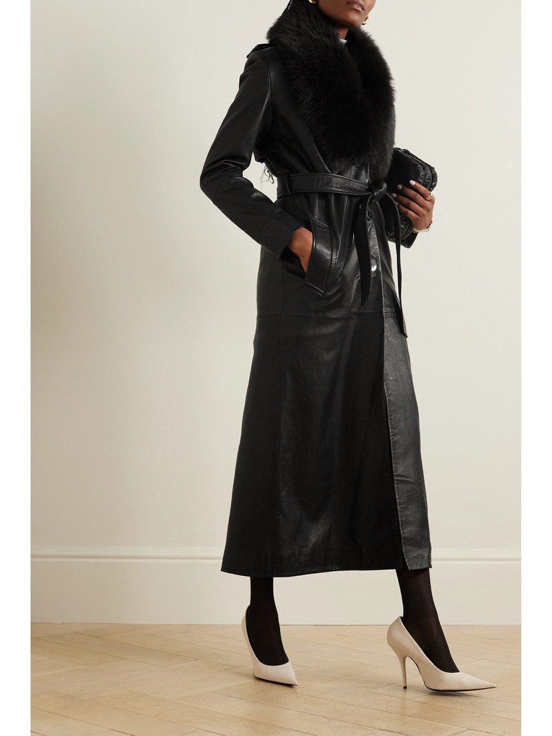 NOUR HAMMOUR + Net Sustain Dakota Belted Shearling-trimmed Leather Coat outlook