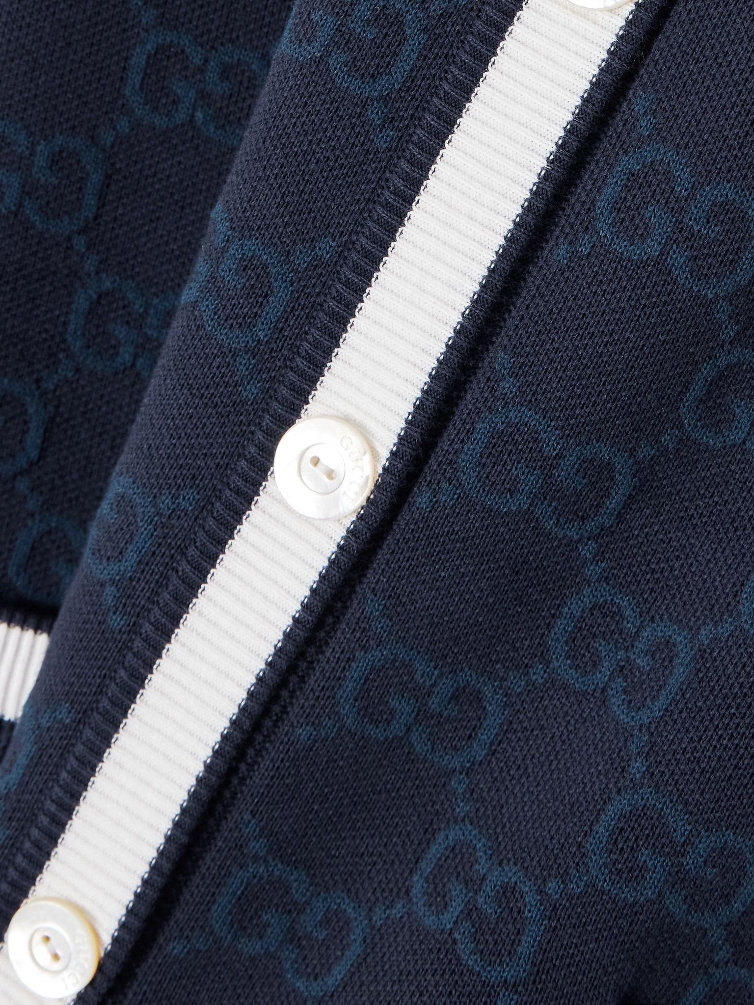 Striped jacquard-knit cotton cardigan Navy - 5