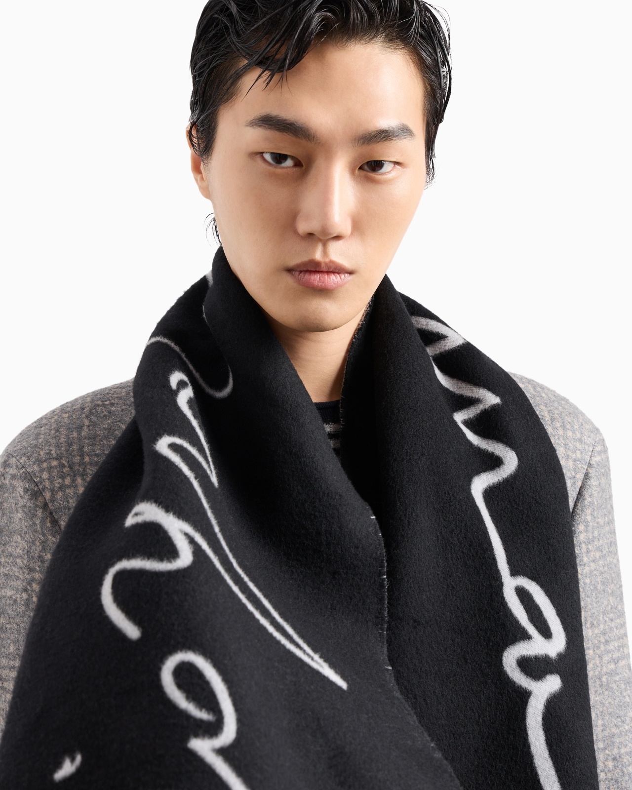 TWO-TONE WOOL AND SILK SCARF WITH SIGNATURE LOGO - 3