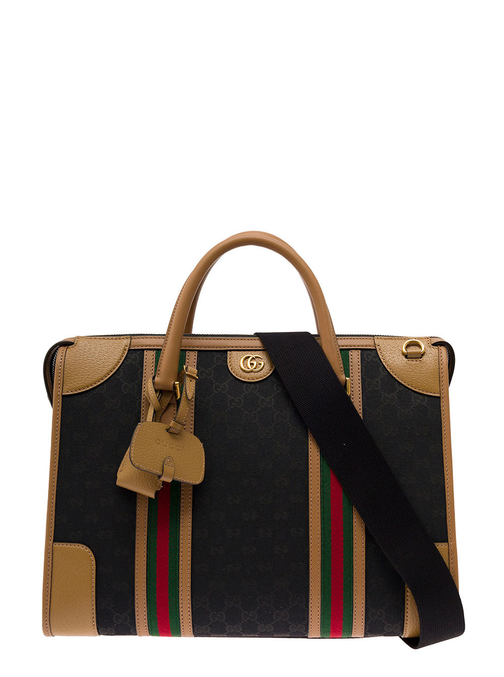 Gucci Men Black And Brown Handbag With Web And Gg Motif In Canvas And Leather Man - 1
