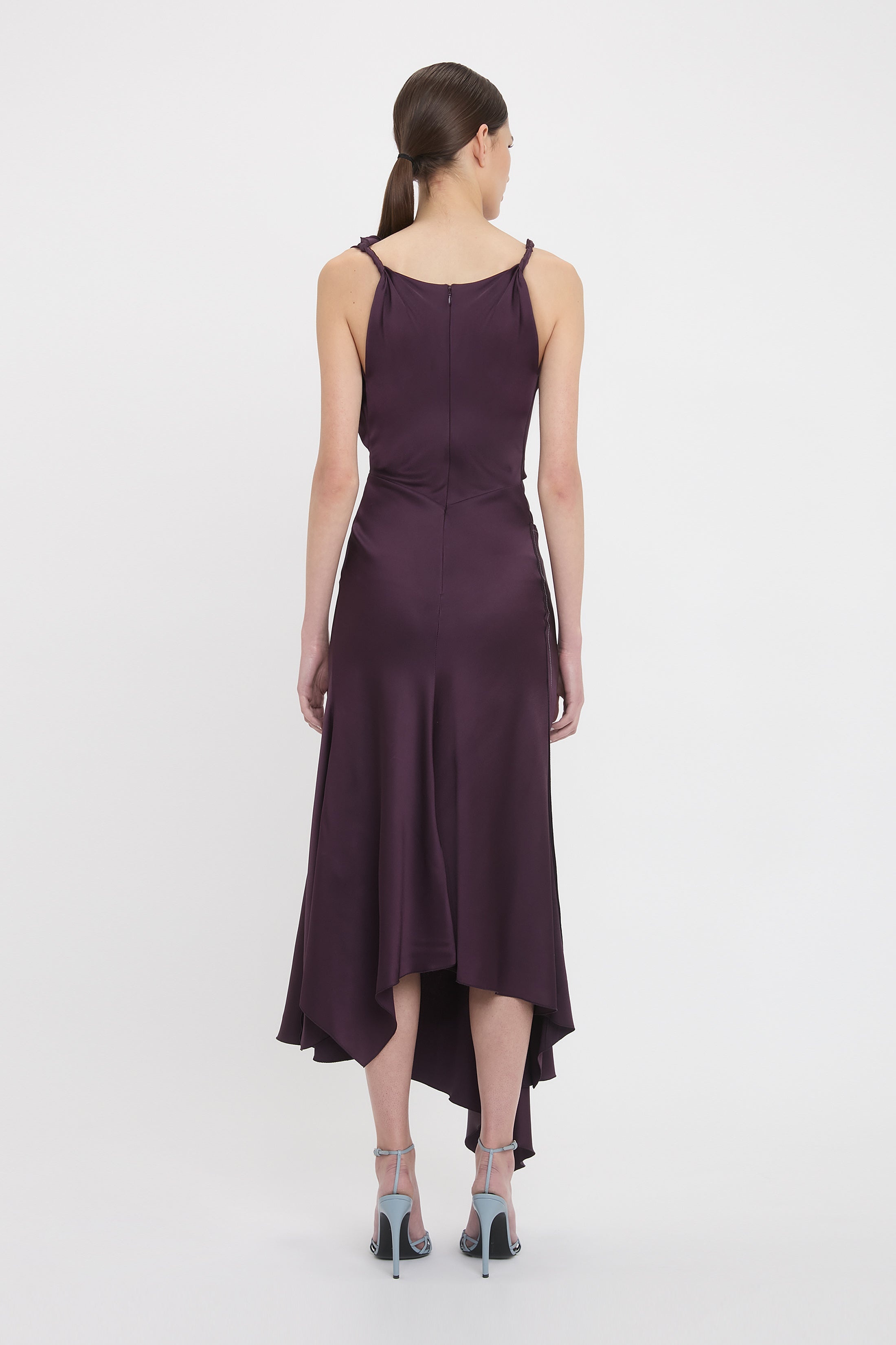 Asymmetric Draped Midi Dress In Fig - 4