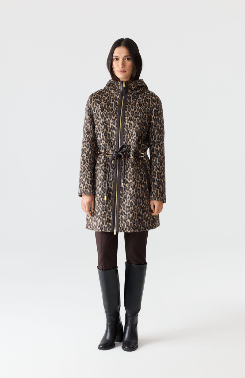 MACKAGE BLITHE-A Animal-Print Jacquard Wool Coat with Leather Trim outlook