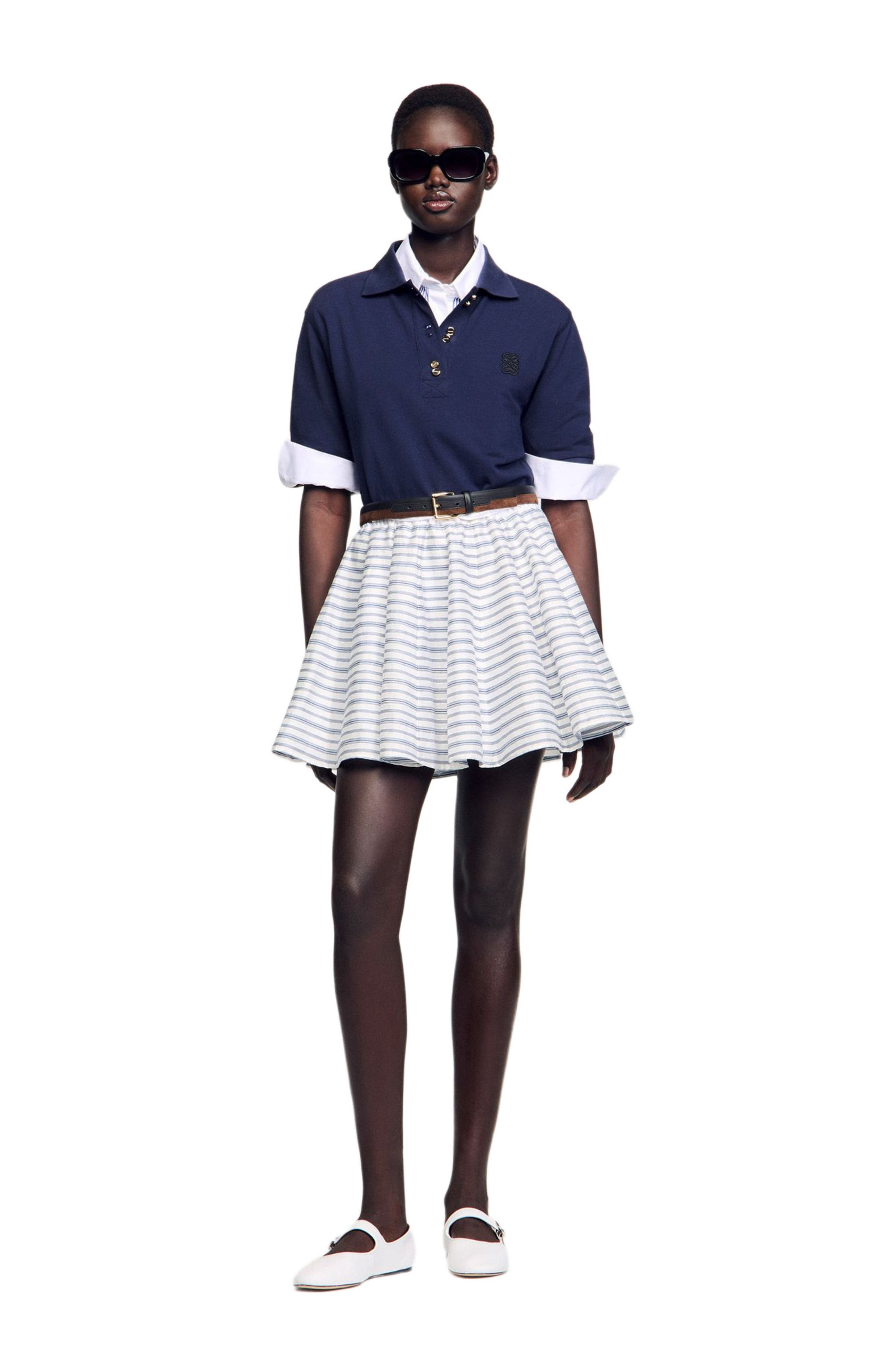 SANDRO Spiral print skater skirt in Blu /White at Nordstrom - 6