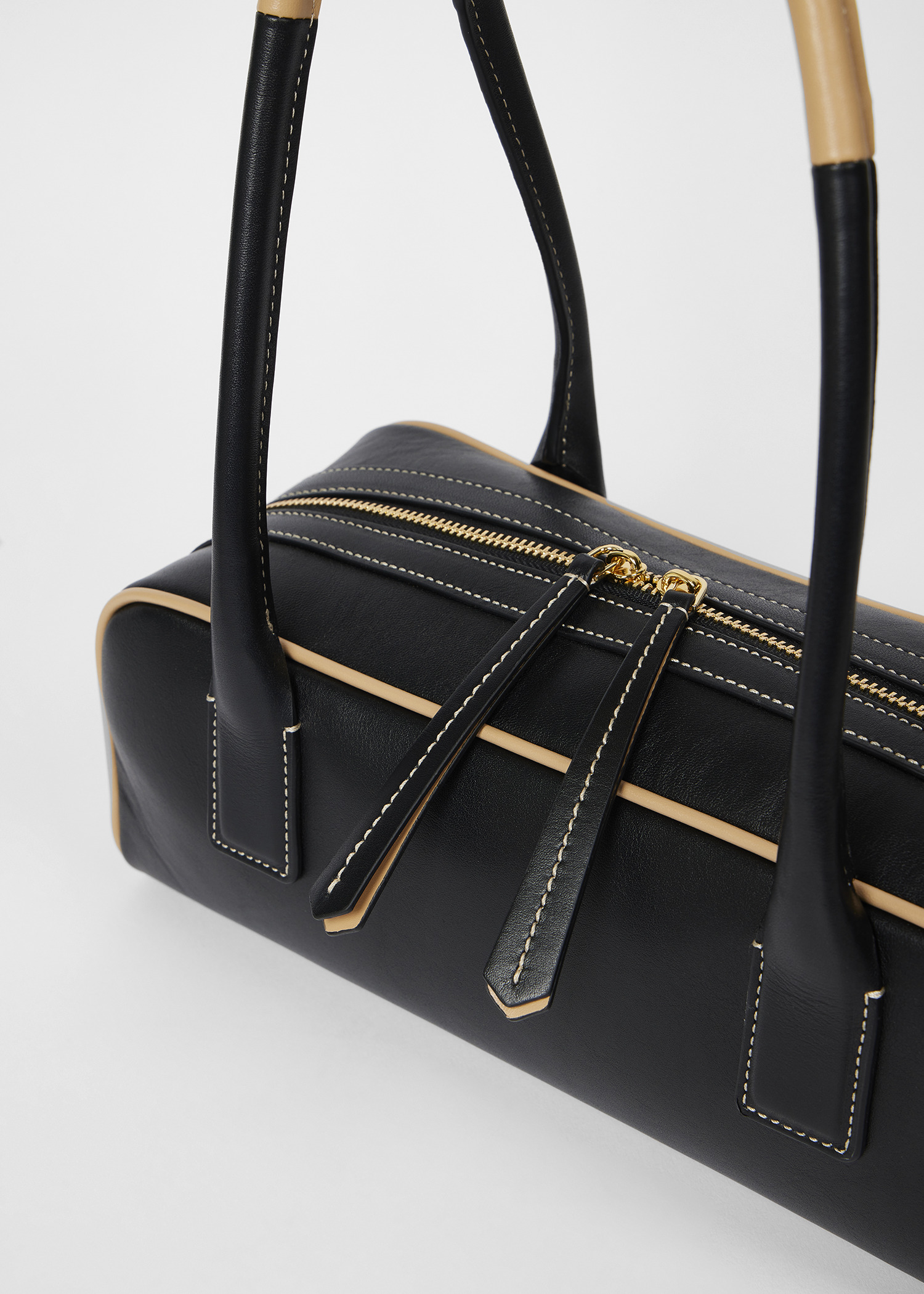 Women's Black Leather Top Handle Shoulder Bag - 3