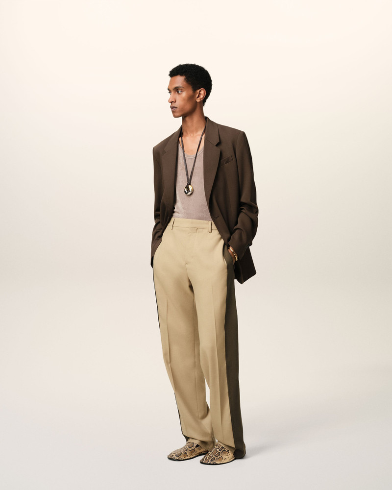 AMI Paris BEIGE WOOL CONTRASTED BAND STRAIGHT TROUSERS outlook
