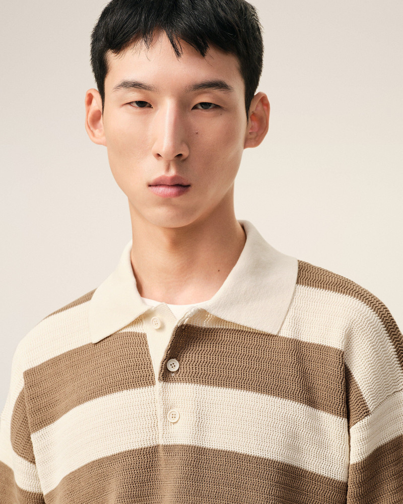 WHITE AND BROWN COTTON AMI DE COEUR POLO 4