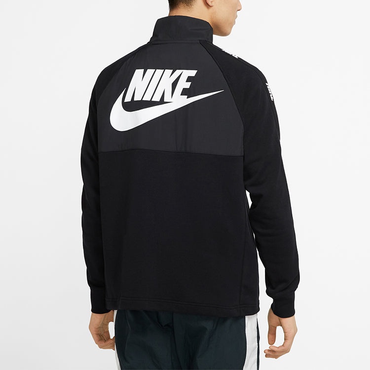 Nike Sportswear Hybrid Fleece Lined Large Logo Zipper Cardigan Splicing Pullover Black CJ4419-010 - 4