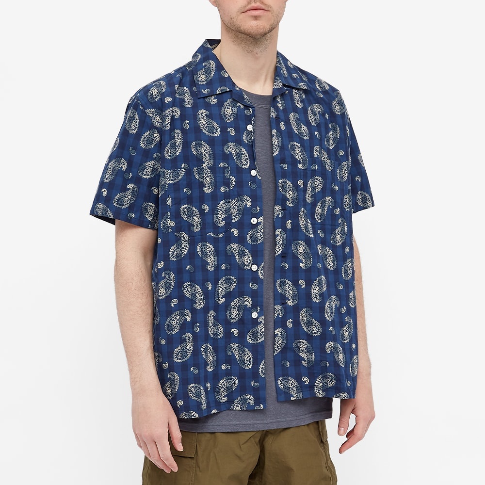 Beams Plus Short Sleeve Open Collar Indigo Vacation Print Sh - 4