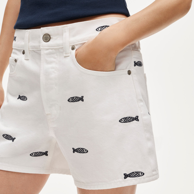Embroidered mid-rise A-line denim short 4