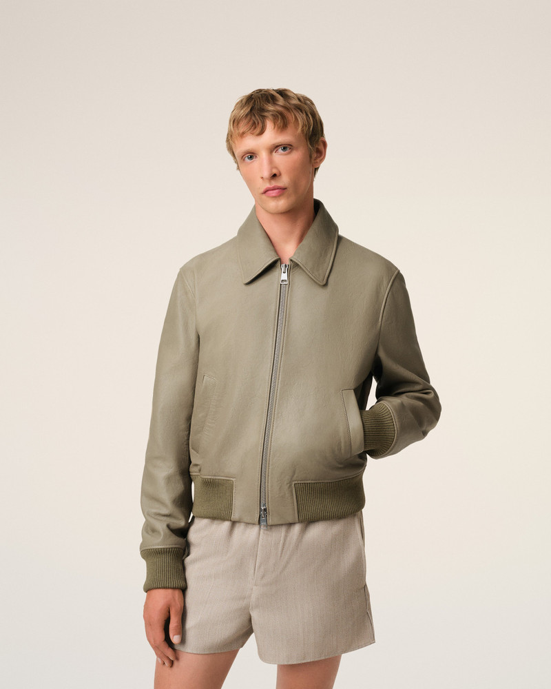 GREEN LEATHER ZIPPED JACKET 3