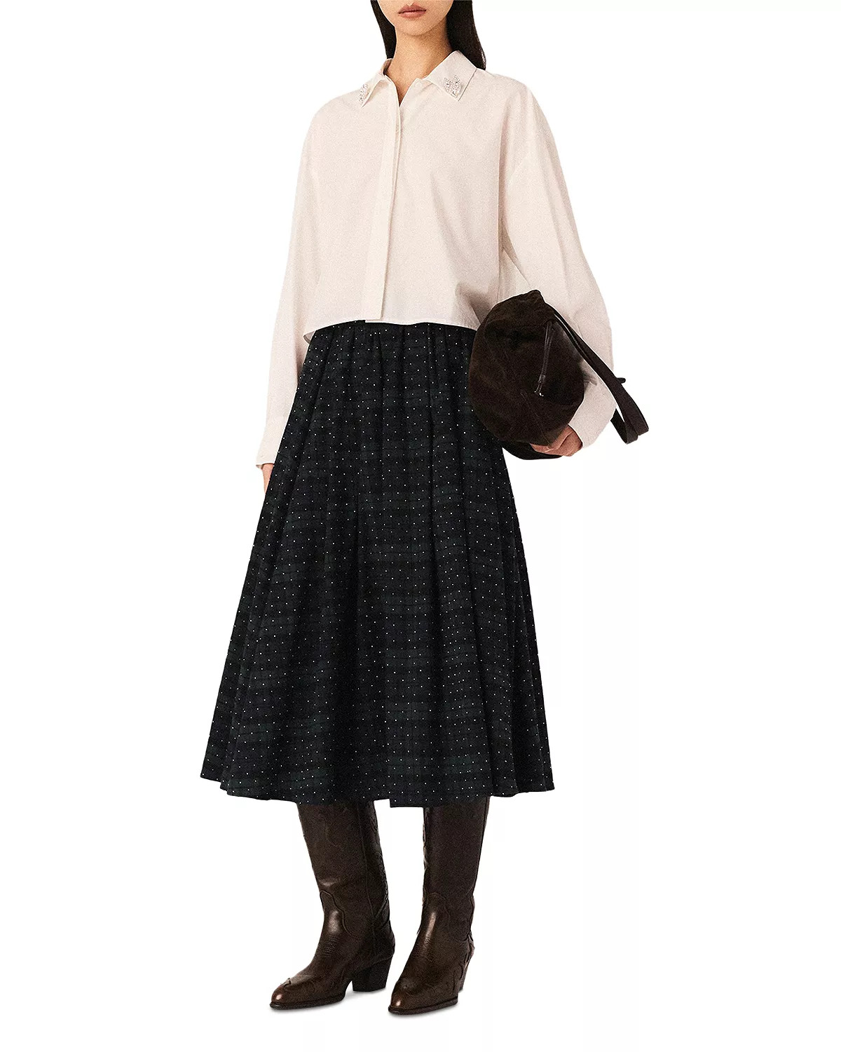 Check Skirt with Rhinestones - 2