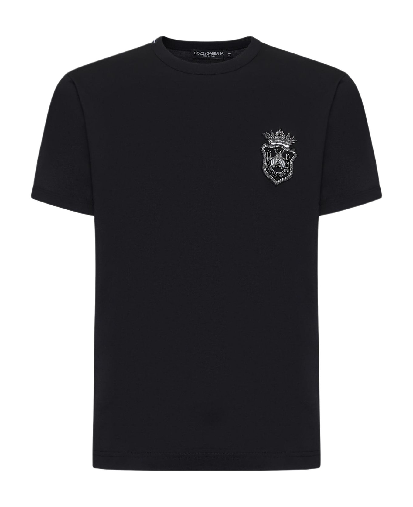Black Cotton Heraldic Patch T-shirt - 1
