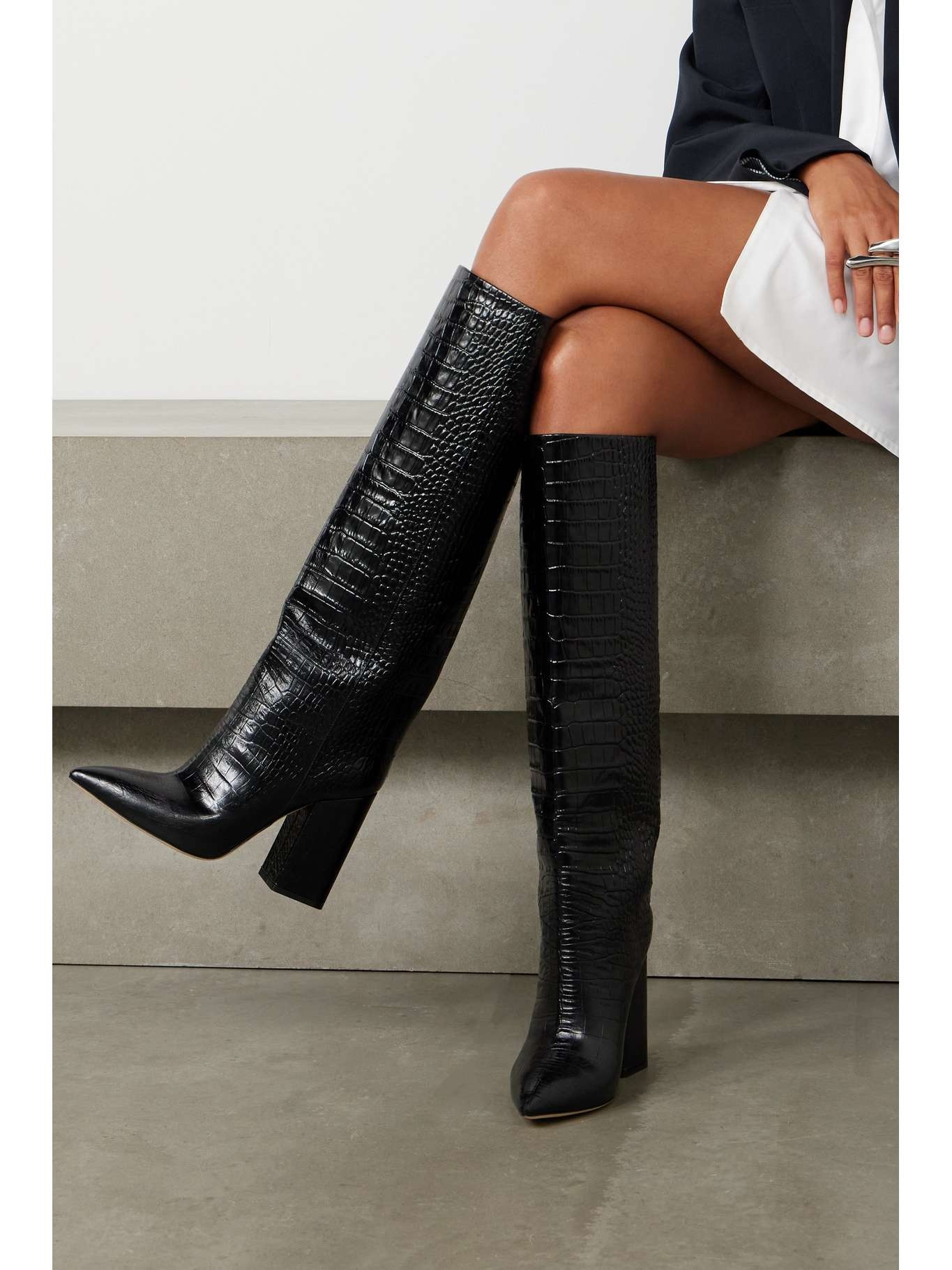 Anja croc-effect leather knee boots Black - 2