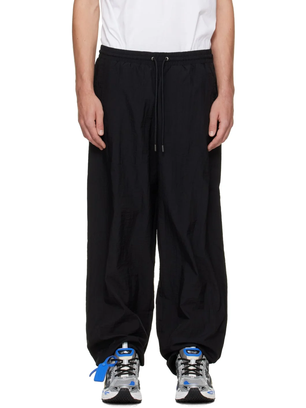 Black Glossy Arrow Nylon Relax Track Pants - 1