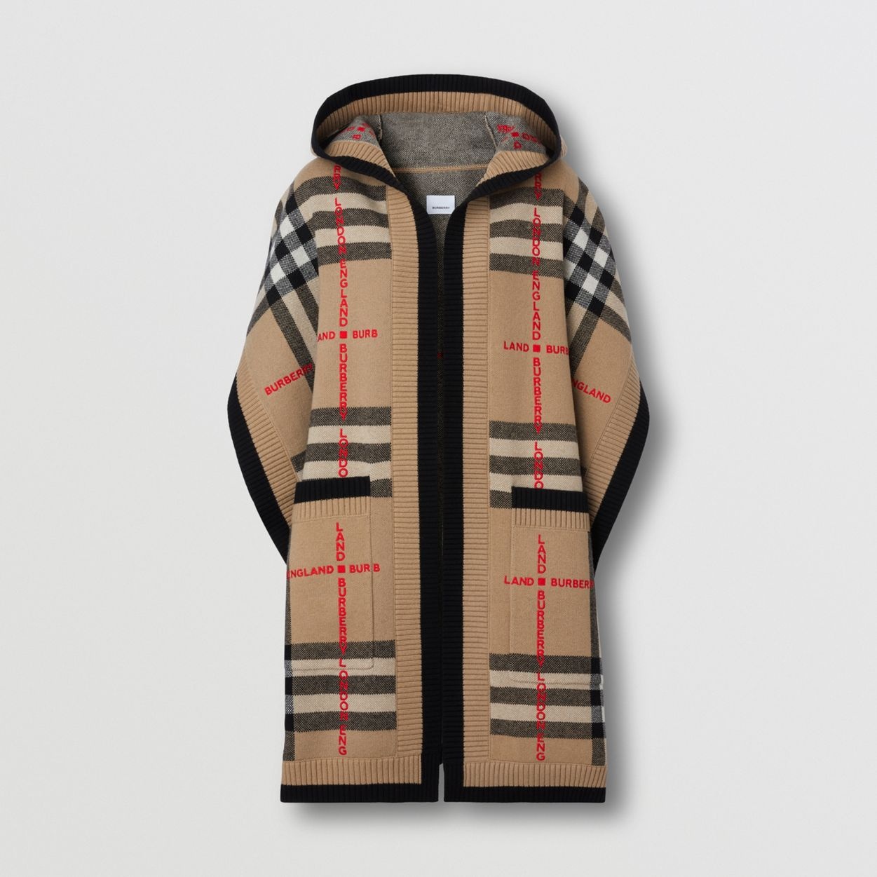 Check Wool Cashmere Hooded Cape - 1
