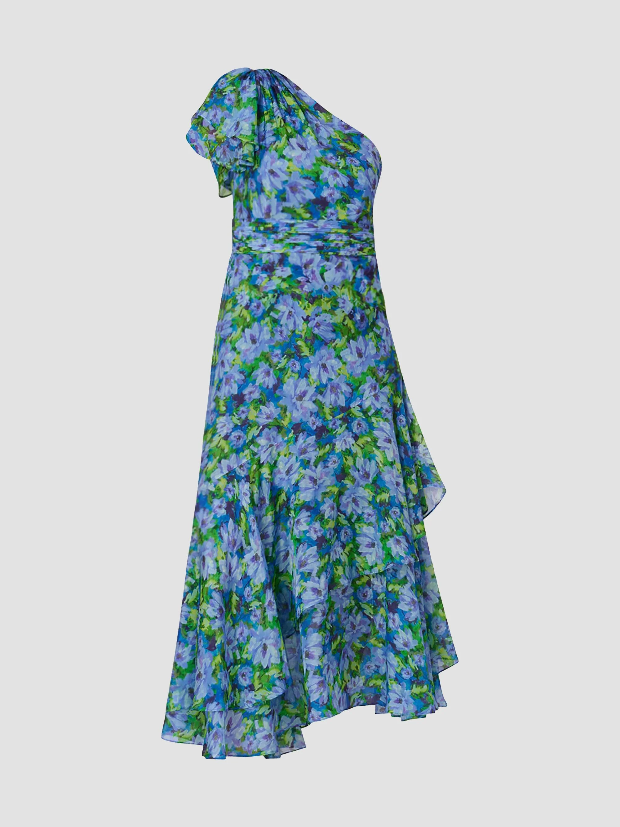 Women's Melody Floral Chiffon One-Shoulder Maxi Dress - Periwinkle Verde Multi - 1