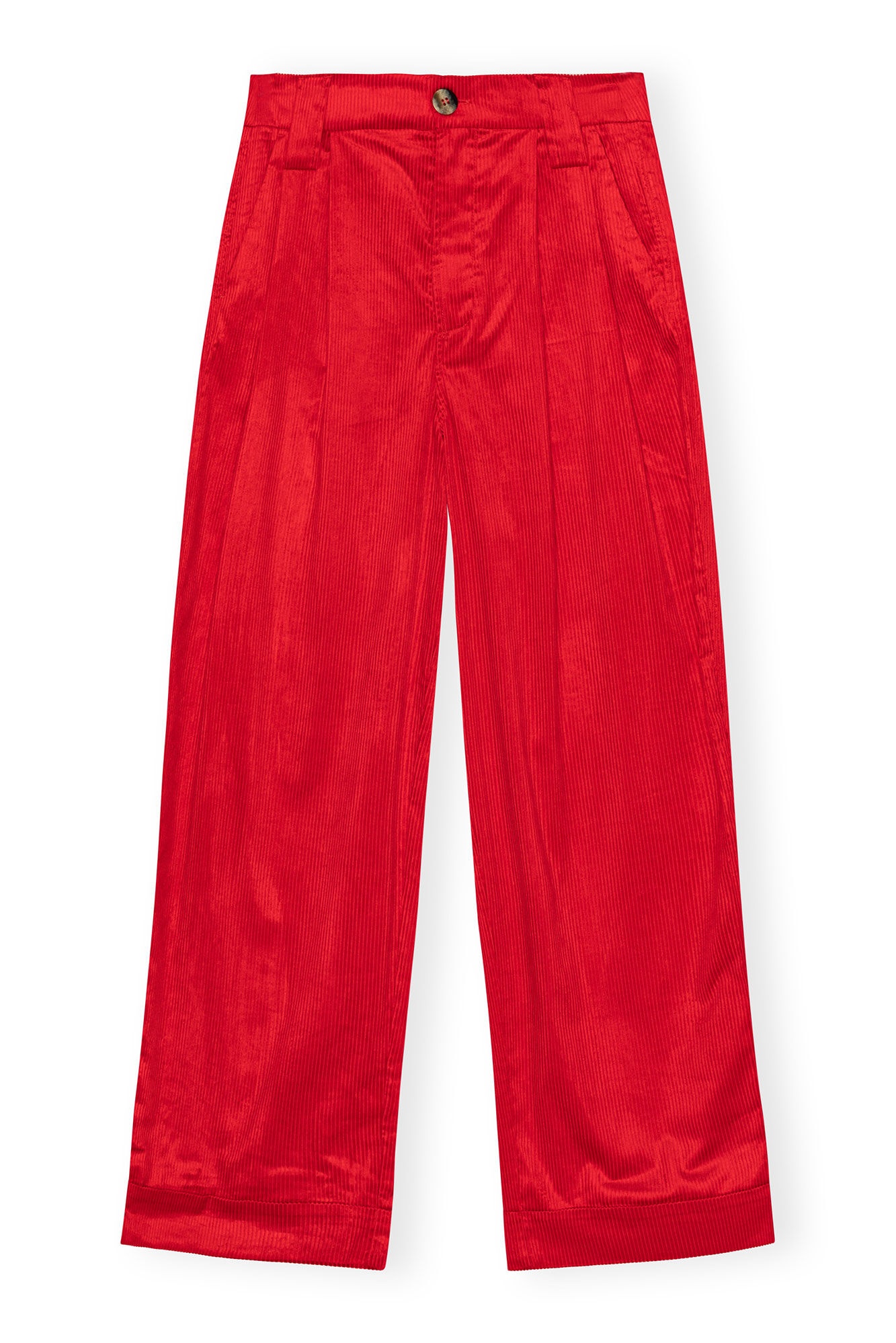 RED SHINY CORDUROY LOOSE PLEAT PANTS - 5