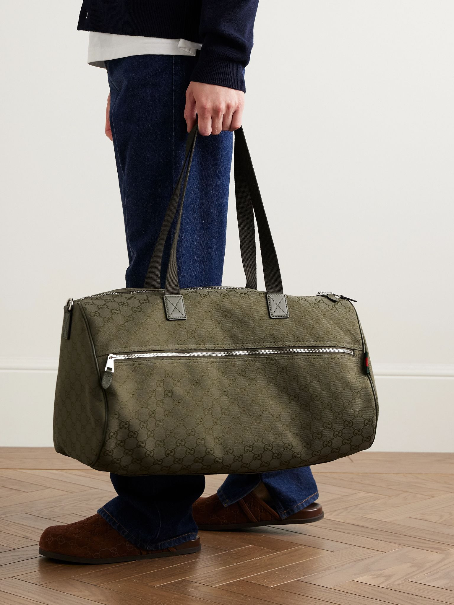 Neo Leather-Trimmed Monogrammed Canvas Duffle Bag Dark green - 2