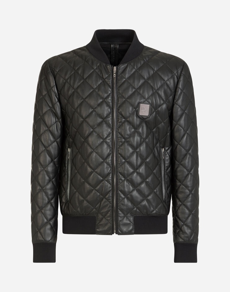 Quilted leather jacket with branded plate - 3