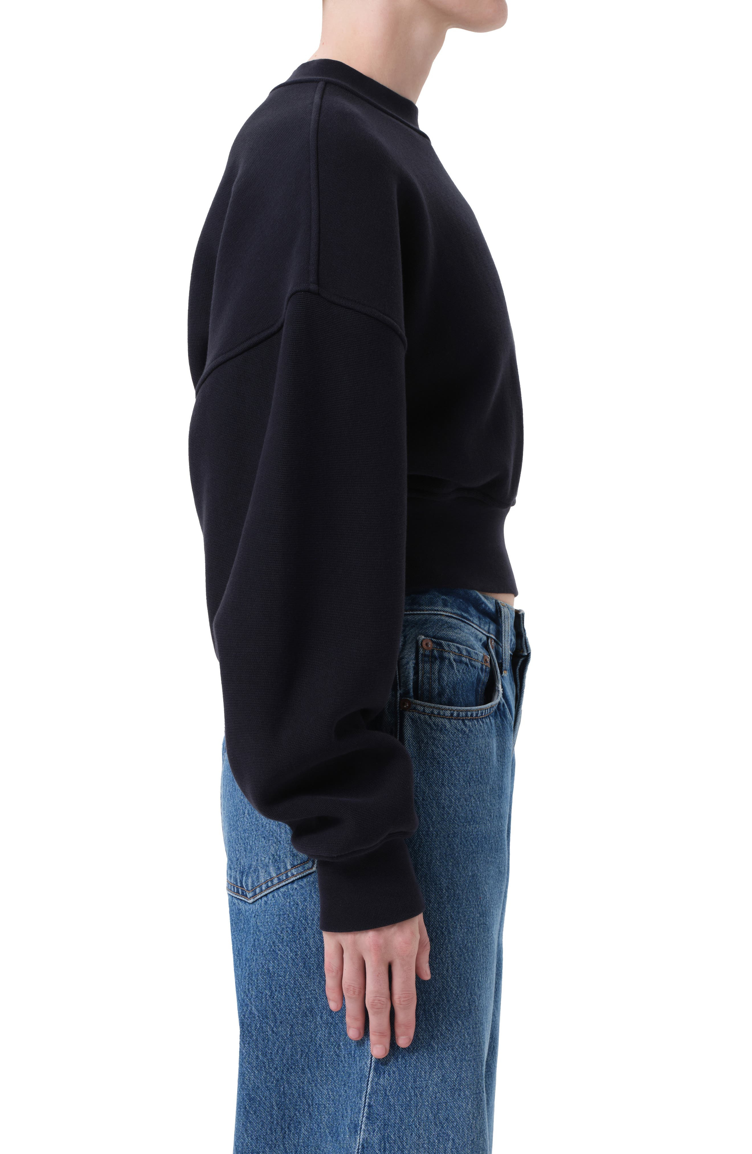 AGOLDE Kit Cotton Fleece Crop Sweatshirt in Mirage Deep Dk Navy at Nordstrom - 3