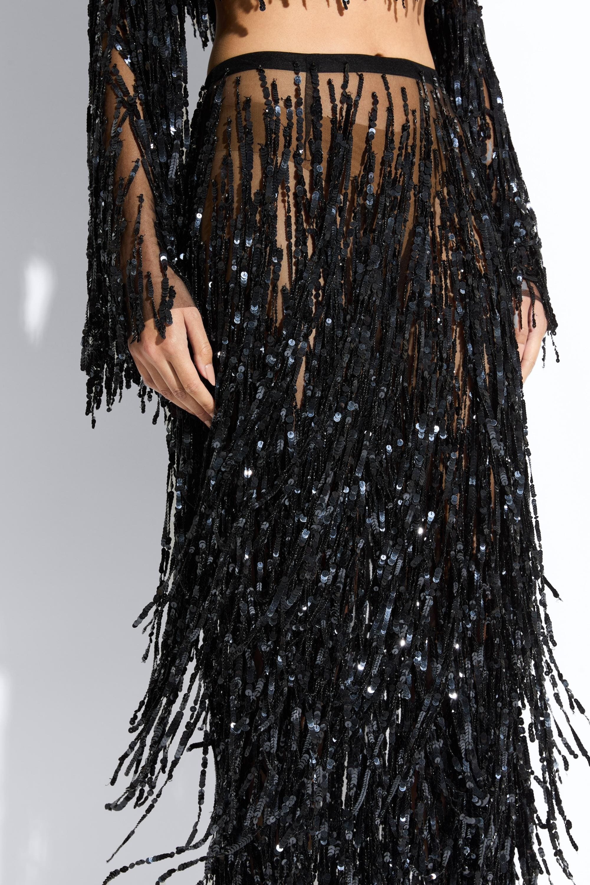 Fringe Sequin Pencil Skirt - 4