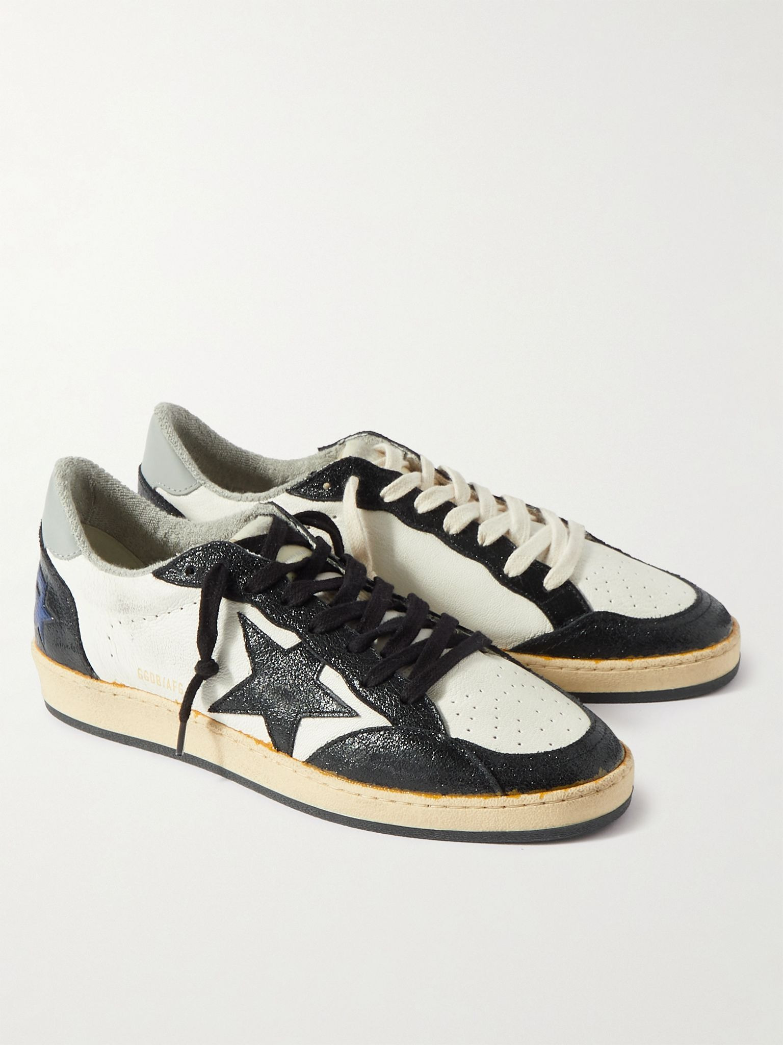 Ball Star Distressed Leather and Shell Sneakers Black - 4