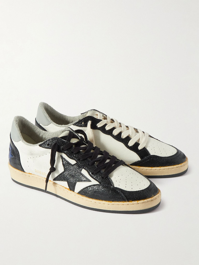 Ball Star Distressed Leather and Shell Sneakers Black 4