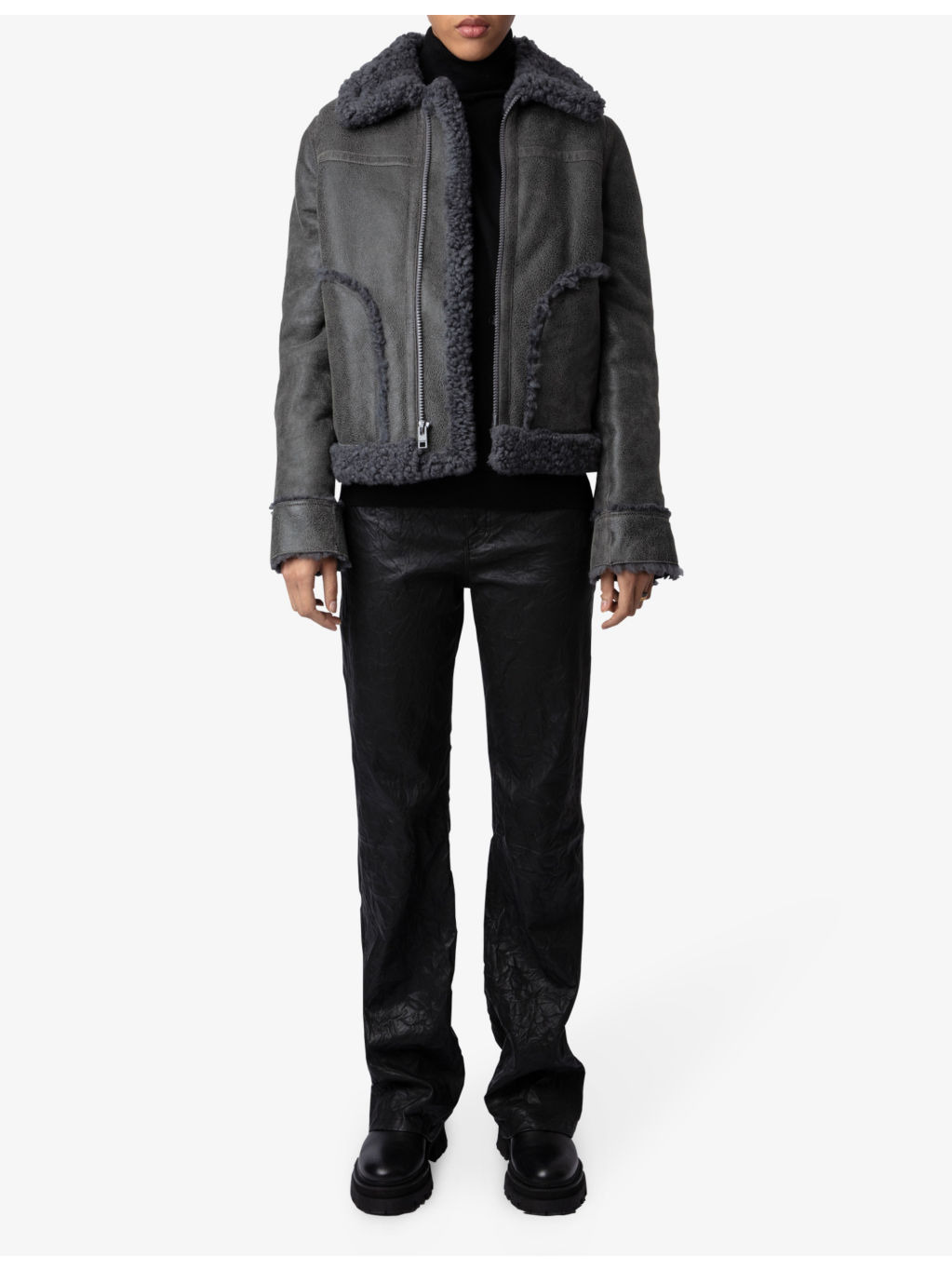 Kady regular-fit shearling and leather jacket - 2
