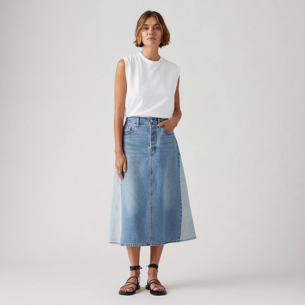 HIGH RISE A-LINE PIECED SKIRT - 2