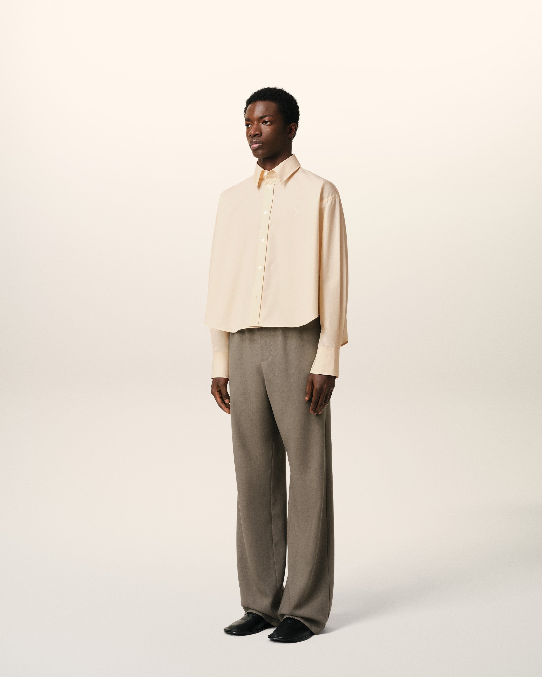 BEIGE COTTON CROPPED OVERSIZED SHIRT - 6