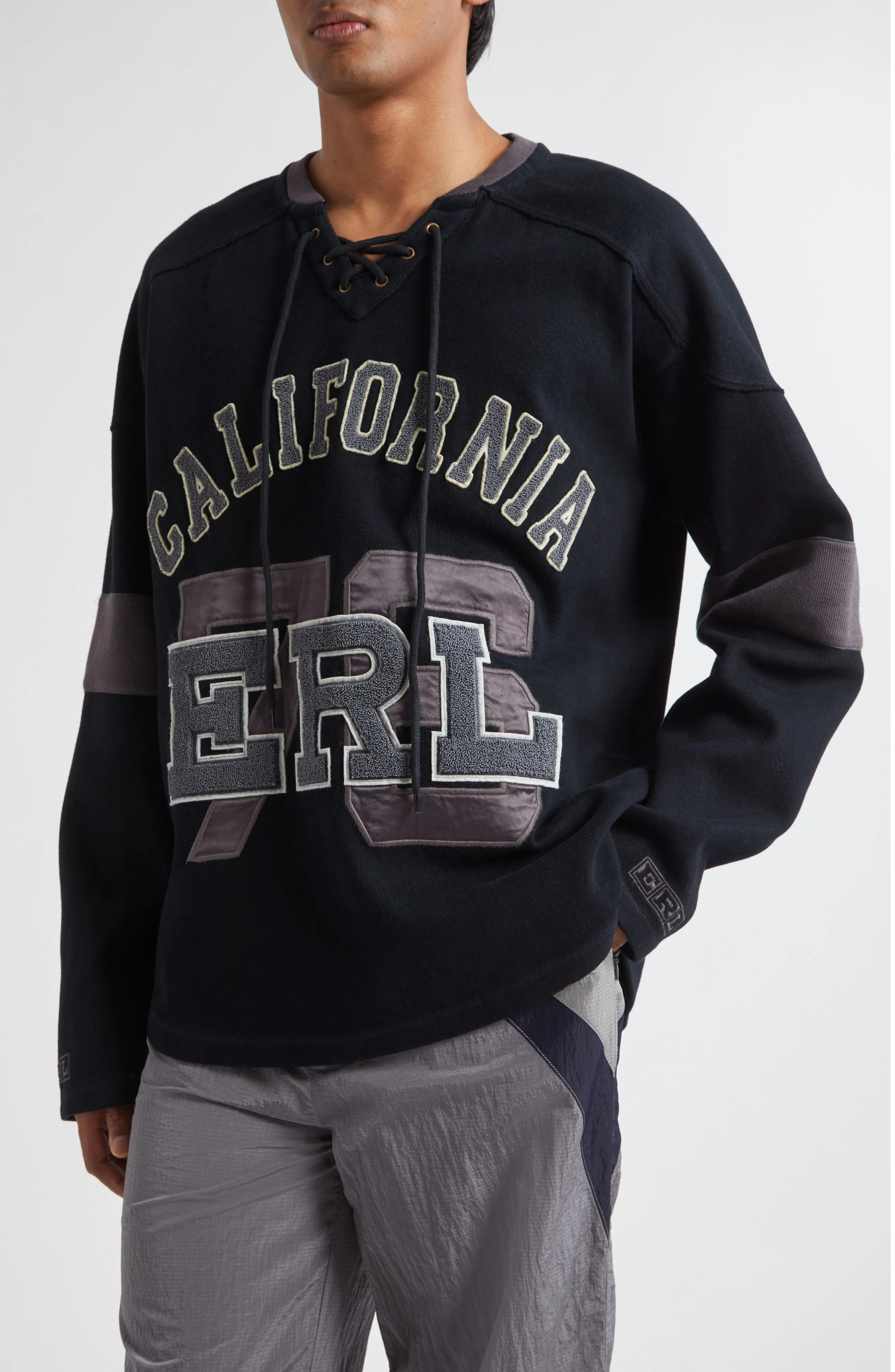 ERL Gender Inclusive Laced Hockey Jersey Sweatshirt in Black at Nordstrom - 1