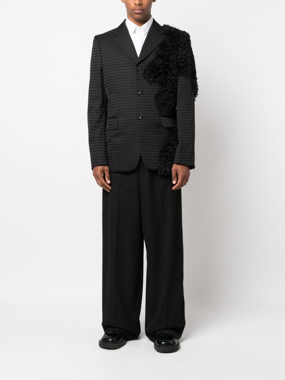check-print shearling-detail blazer - 2