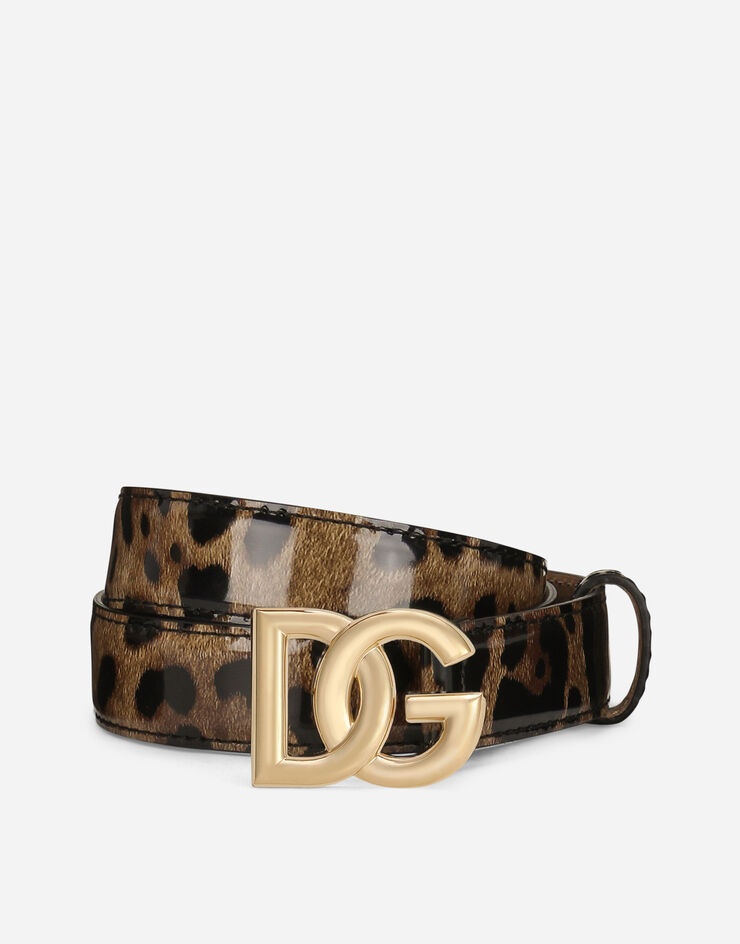 Leopard-print glossy calfskin belt with DG logo - 1