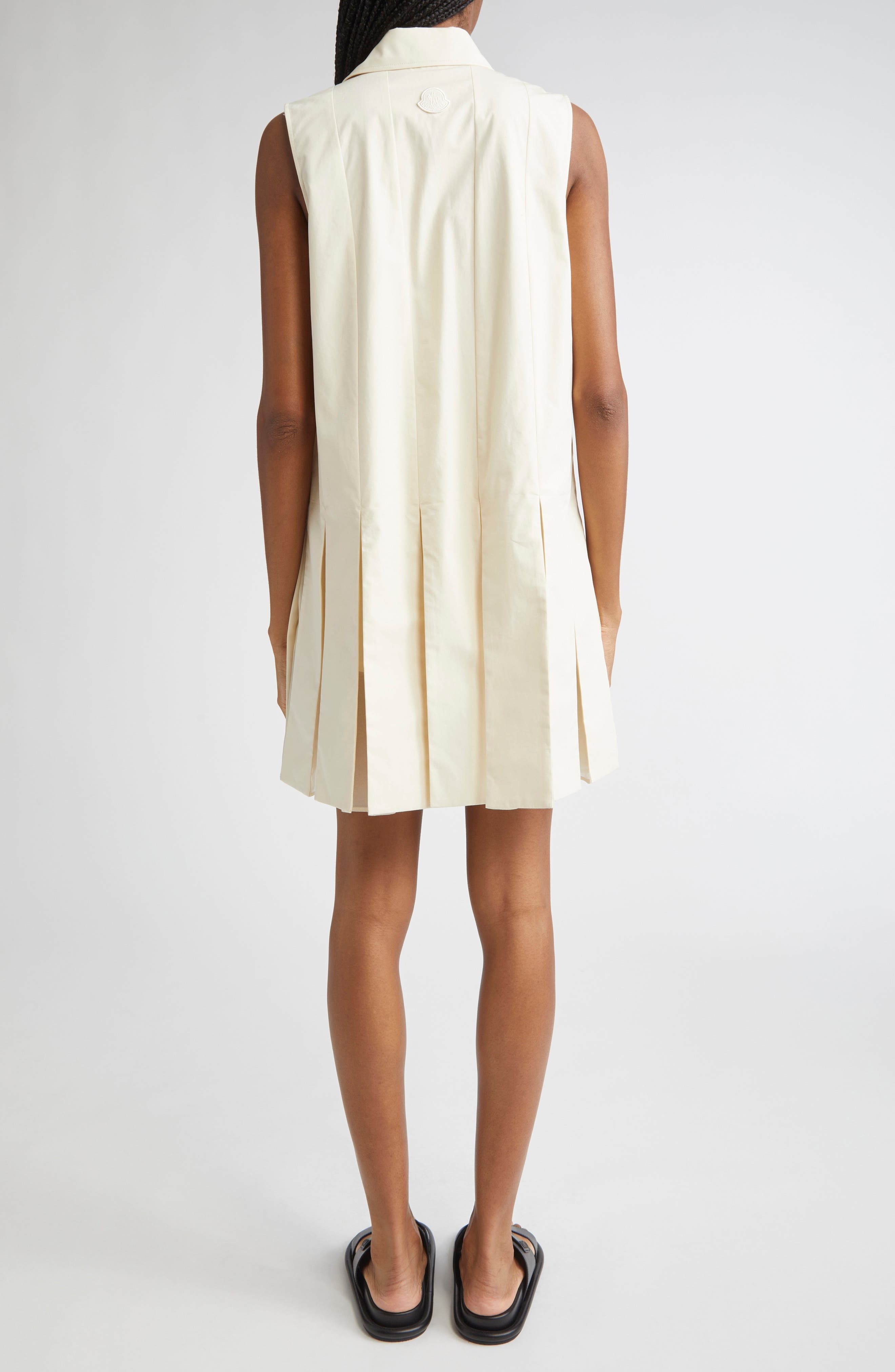 Moncler Pleated Organic Cotton Poplin & Silk Organza Mini Shirtdress in White at Nordstrom - 2