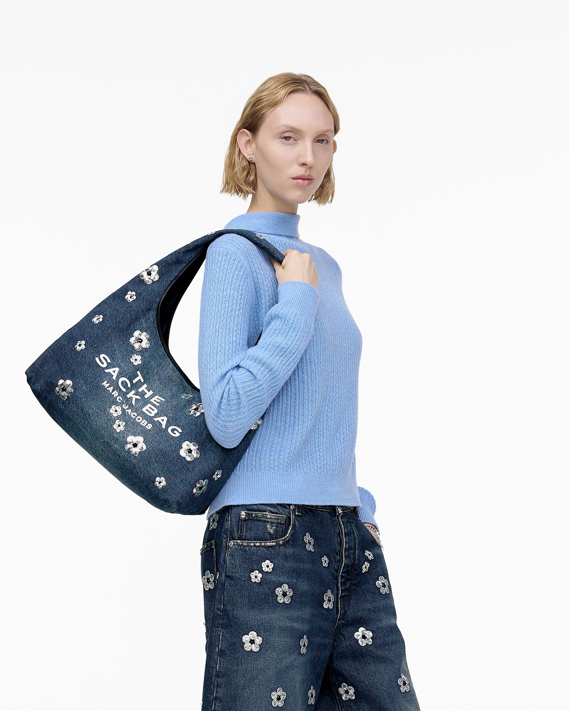 THE SEQUIN DAISY DENIM SACK BAG - 2