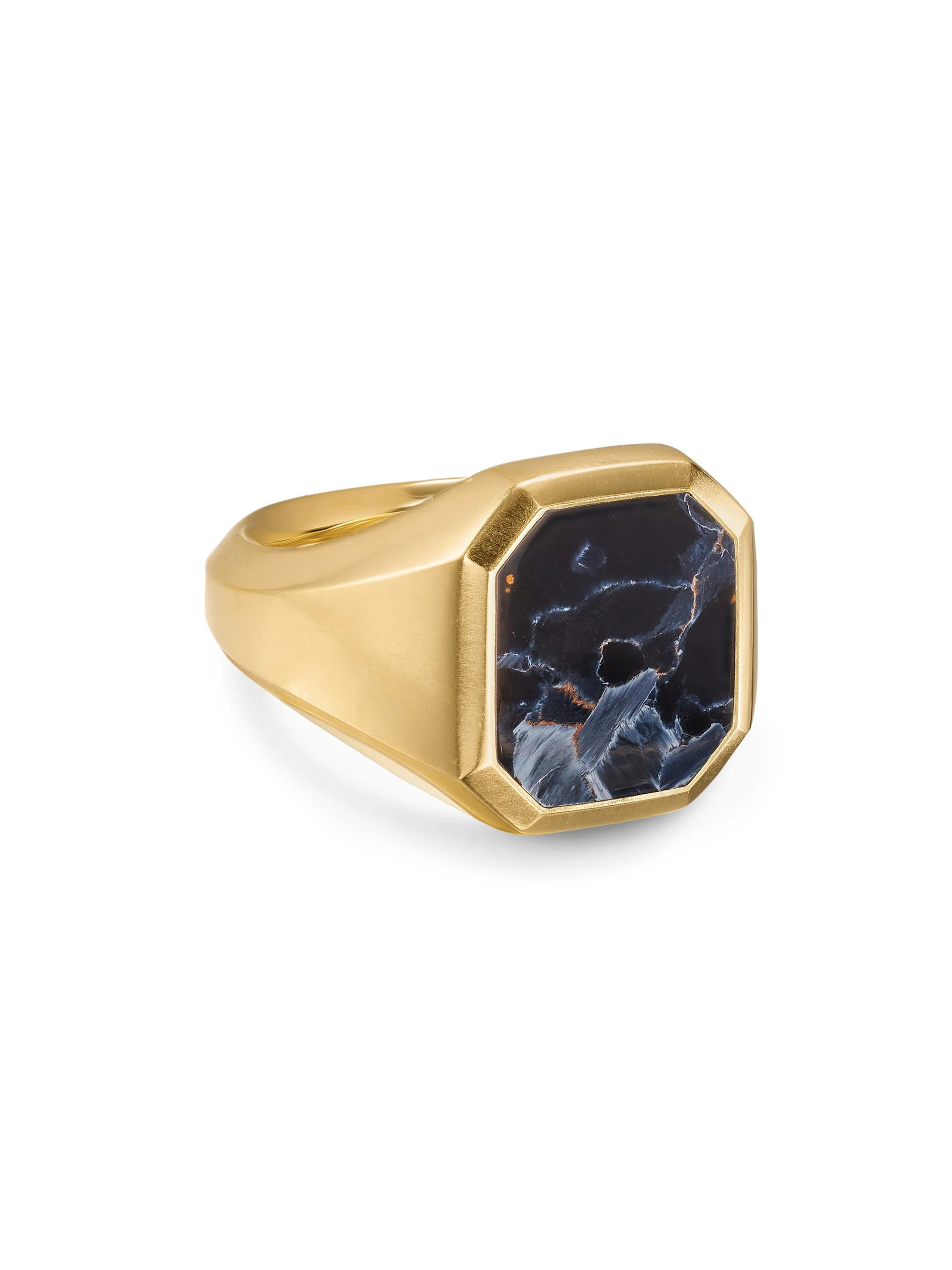 Men's Streamline Signet Ring in 18K Yellow Gold - Pietersite - 1
