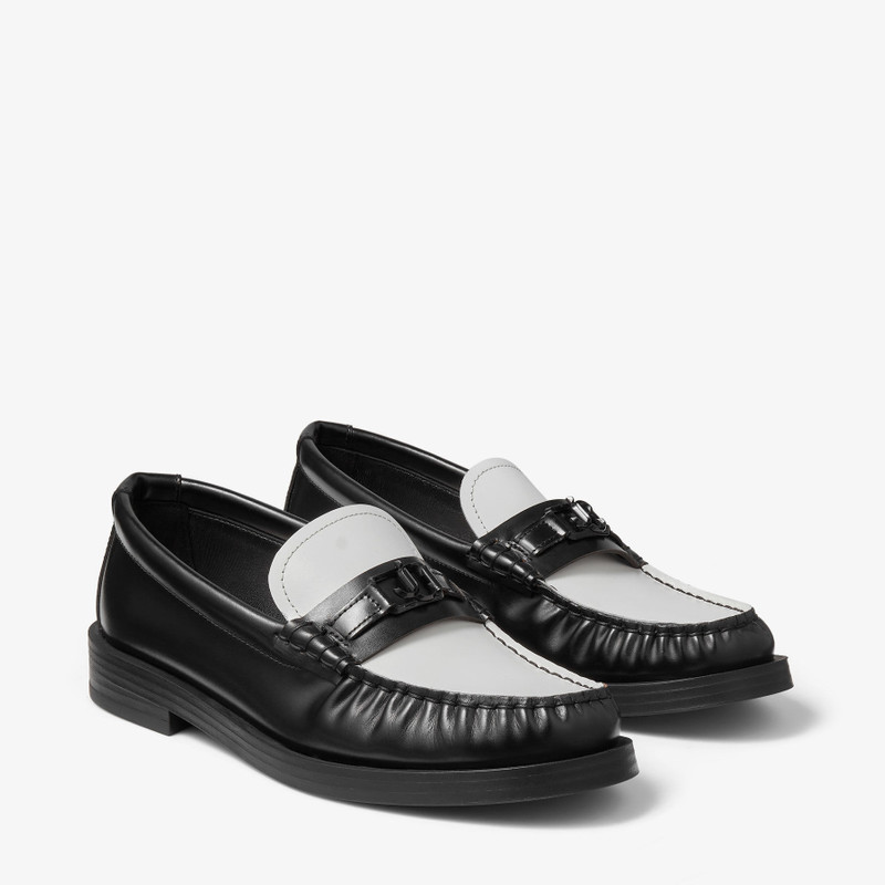 JIMMY CHOO Addie/JC
Black and Latte Box Calf Leather Flat Loafers with JC Emblem outlook
